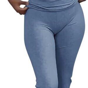 Haze Blue Women’s Casual Crop & Flare Pants 2-Piece Streetwear Set, Medium